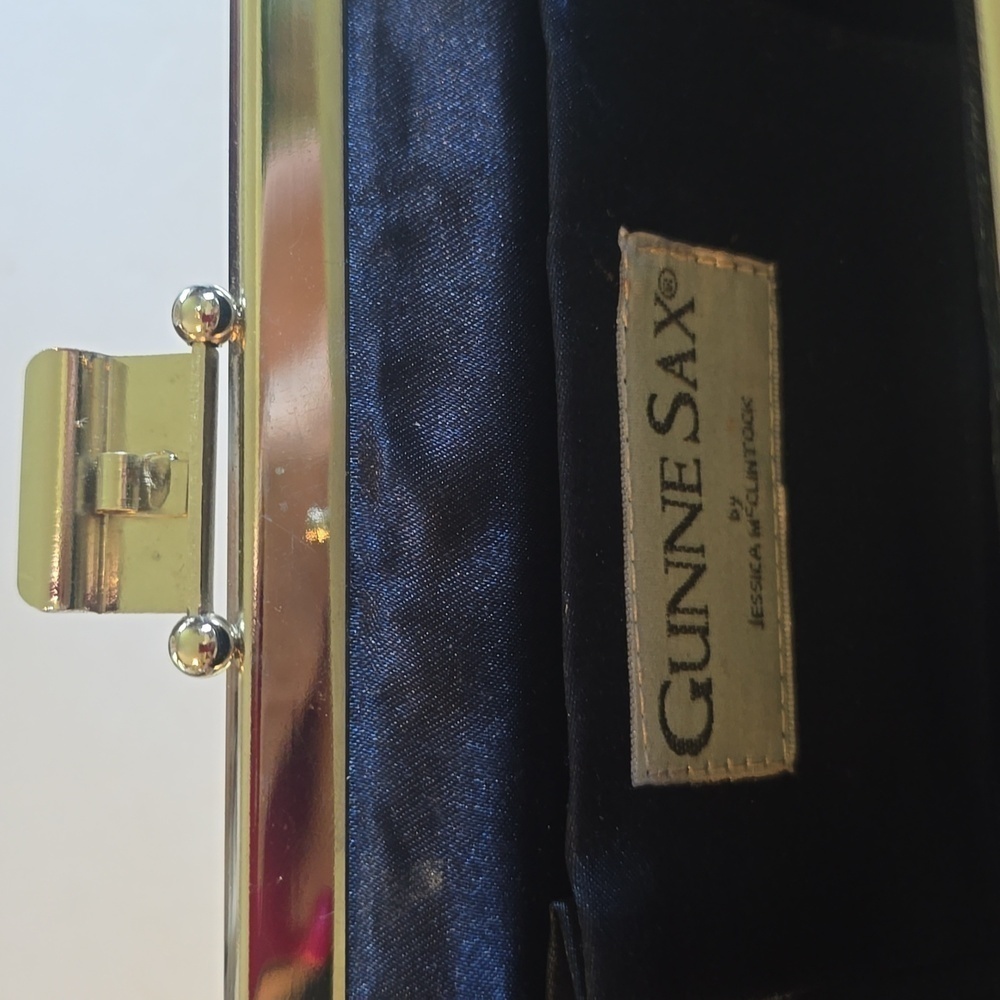 Gunne Sax | Navy Blue/ Silver Satin Evening Clutch Elegant Stunning! Large - Picture 11 of 14